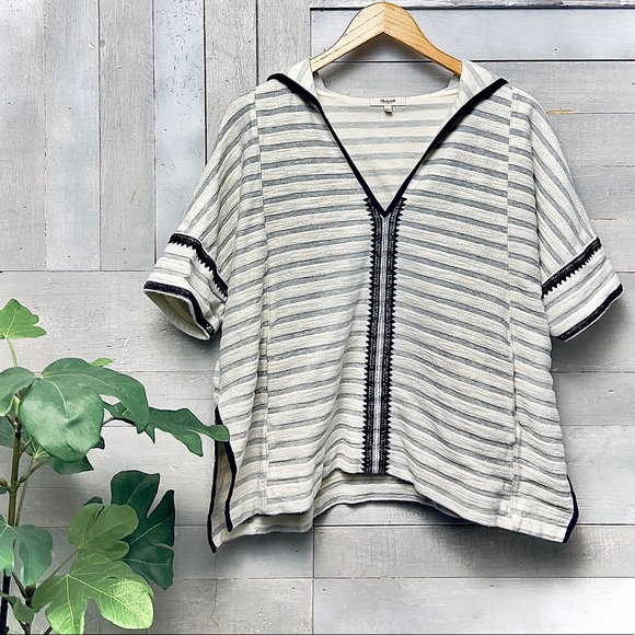 Madewell Sweaters - Madewell “Elise” Striped Terry Hooded Pancho